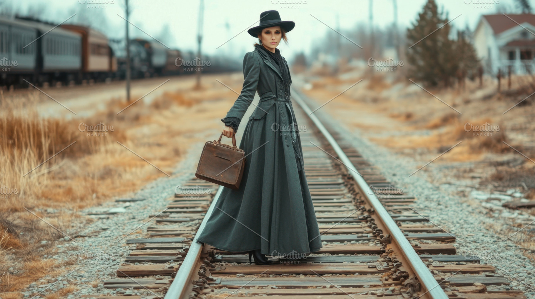Woman in coat on tracks, a Photo by Beautiful things