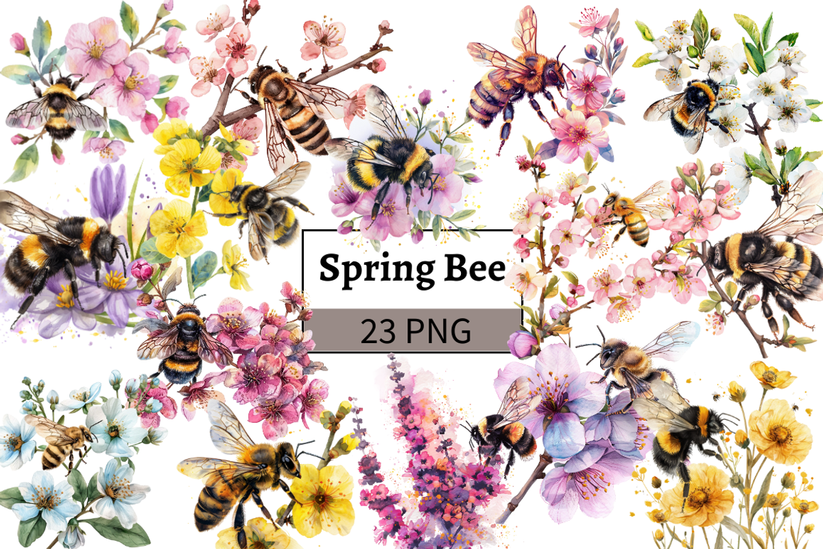 Watercolor Spring Bees and Flowers, an Animal Illustration by Mash Mash Stickers (Photo 1 of 9)