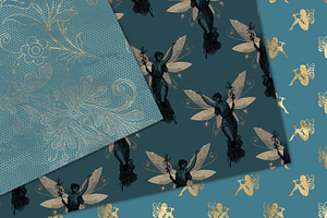 Teal And Gold Fairy Digital Paper