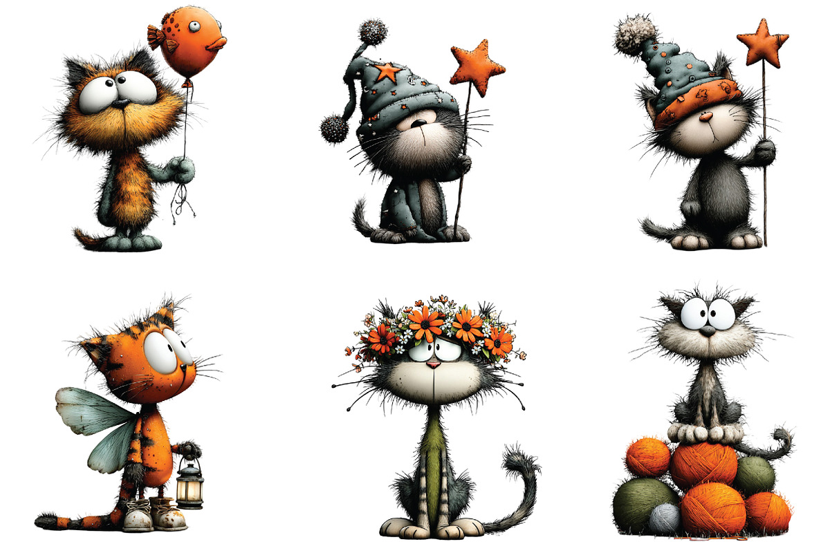 Whimsical Cats Clipart Bundle, an Illustration by CraftArtStudio (Photo 5 of 6)