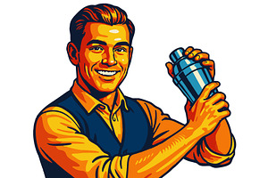 Smiling Bartender Shaking Cocktail, a Person Illustration by AlexArt
