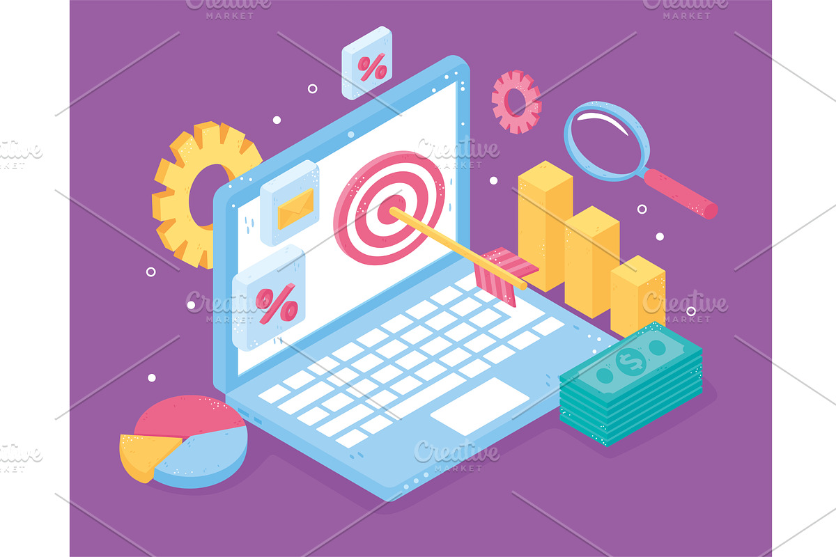 digital marketing laptop, a Technology Illustration by studiogstock