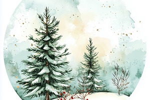 Watercolor round snowy forest, a Nature Photo by MistyDay