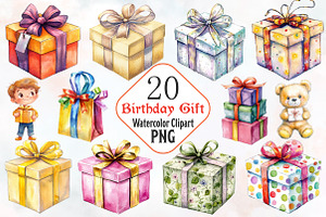 Birthday Gift Watercolor Cliparts, a Seasonal Illustration by RobertsArt