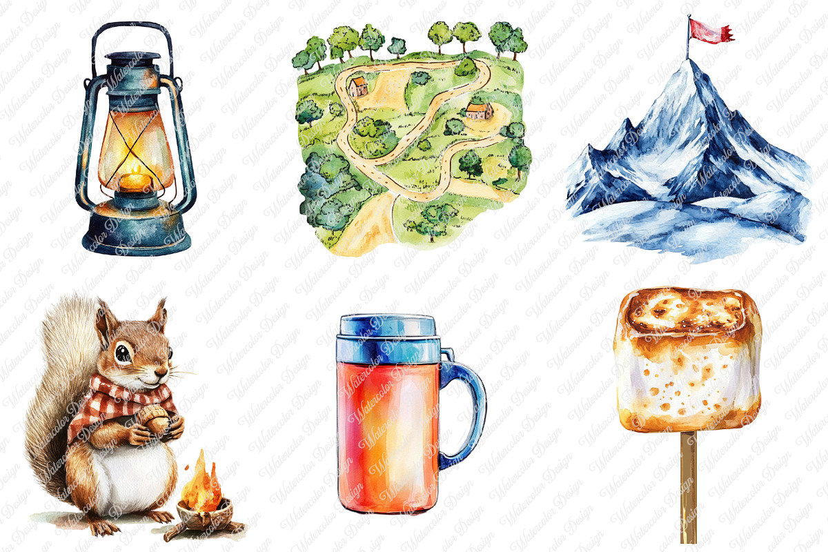 Watercolor Camping Clipart, an Illustration by Watercolor design (Photo 2 of 11)