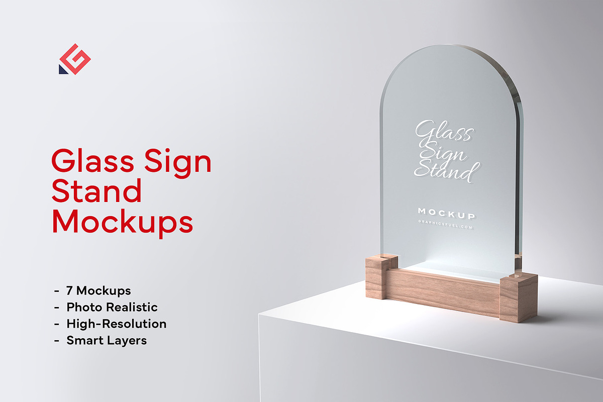 Glass Sign Stand Mockup, a Product Mockup by Graphicsfuel (Photo 1 of 10)