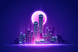 Futuristic Neon Glow Skyline, a Background Graphic by Black White Mouse Design