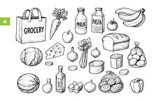 Vintage Grocery Food Set, an Object Graphic by RT Studio