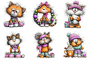 Christmas Cats Clipart, an Illustration by DreamArtGraphic (Thumbnail 4 of 5)