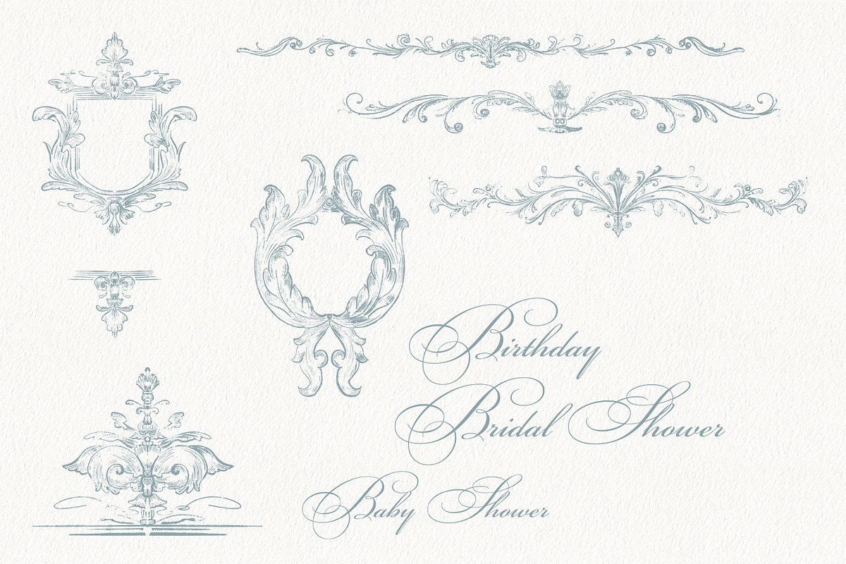 Vintage Blue French Ornamental Set, a Decorative Illustration by AlenaVlasko stock Market (Photo 5 of 8)