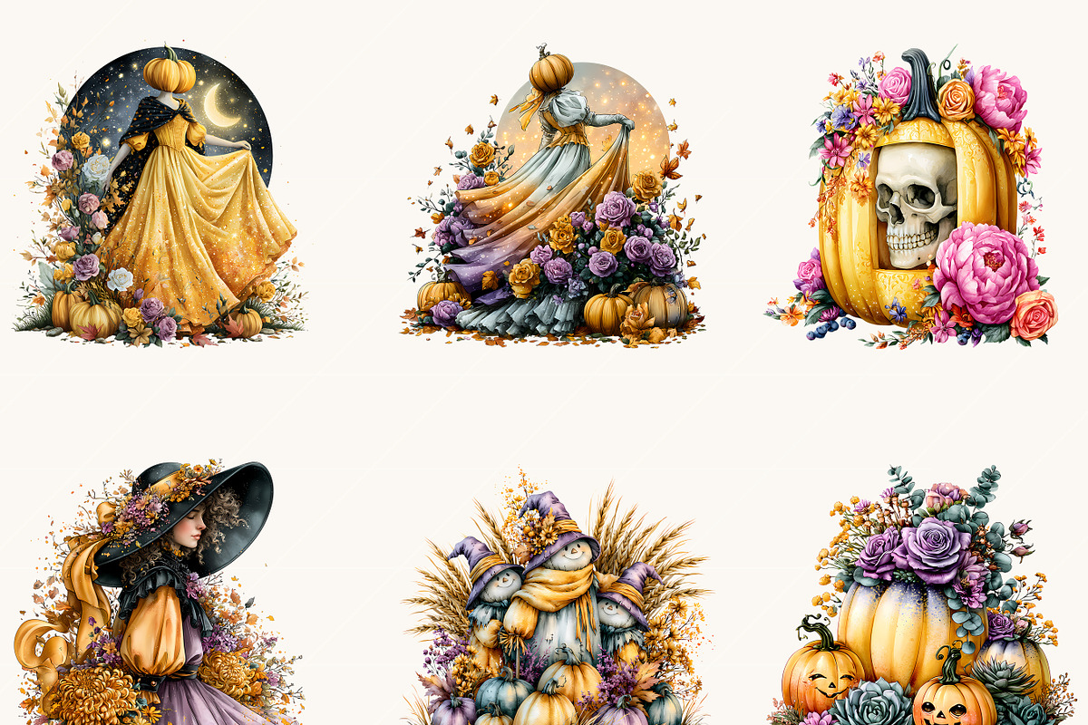 Watercolor Halloween Pumpkin Clipart, a Seasonal Illustration by BusyDaydesign (Photo 5 of 9)