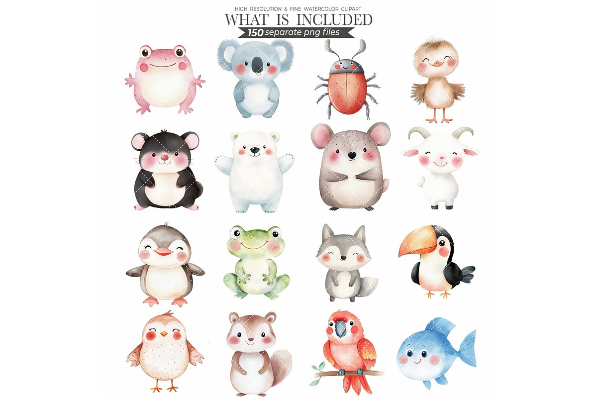 Cute Animals Watercolor Clipart Set, an Animal Illustration by CharmClipart (Photo 15 of 20)