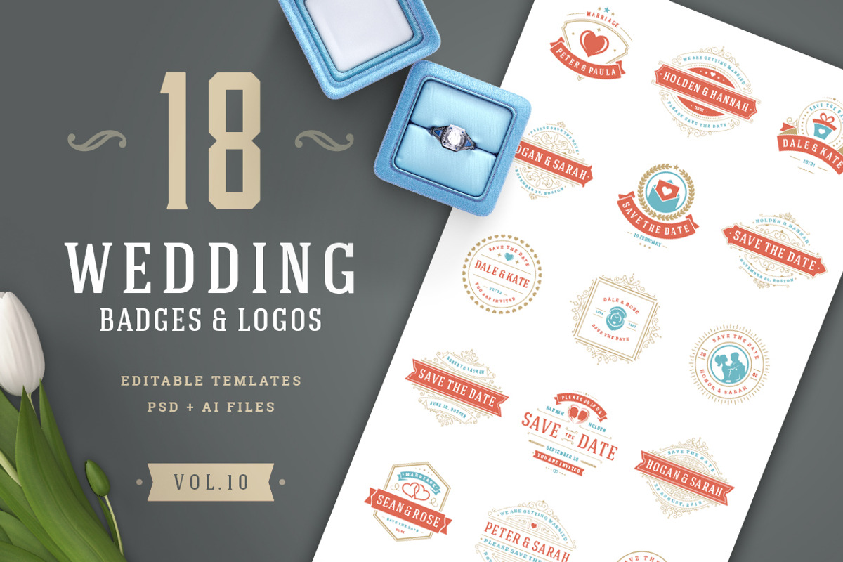 18 Wedding Logos and Badges, a Branding & Logo Template by Vasya Kobelev (Photo 1 of 14)