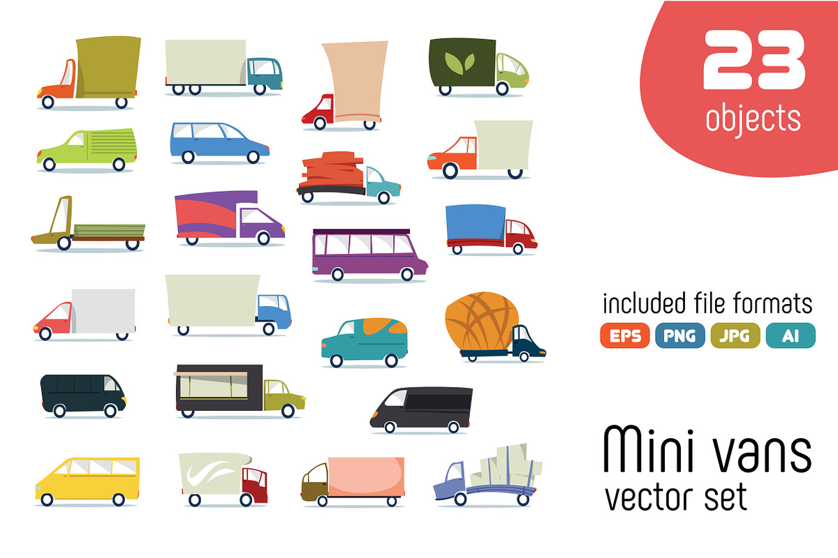 Mini vans vector set., an Object Graphic by Tamaretto (Photo 1 of 3)