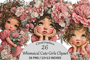 Whimsical Cute Girls Clipart, a Seasonal Illustration by CitraGraphics