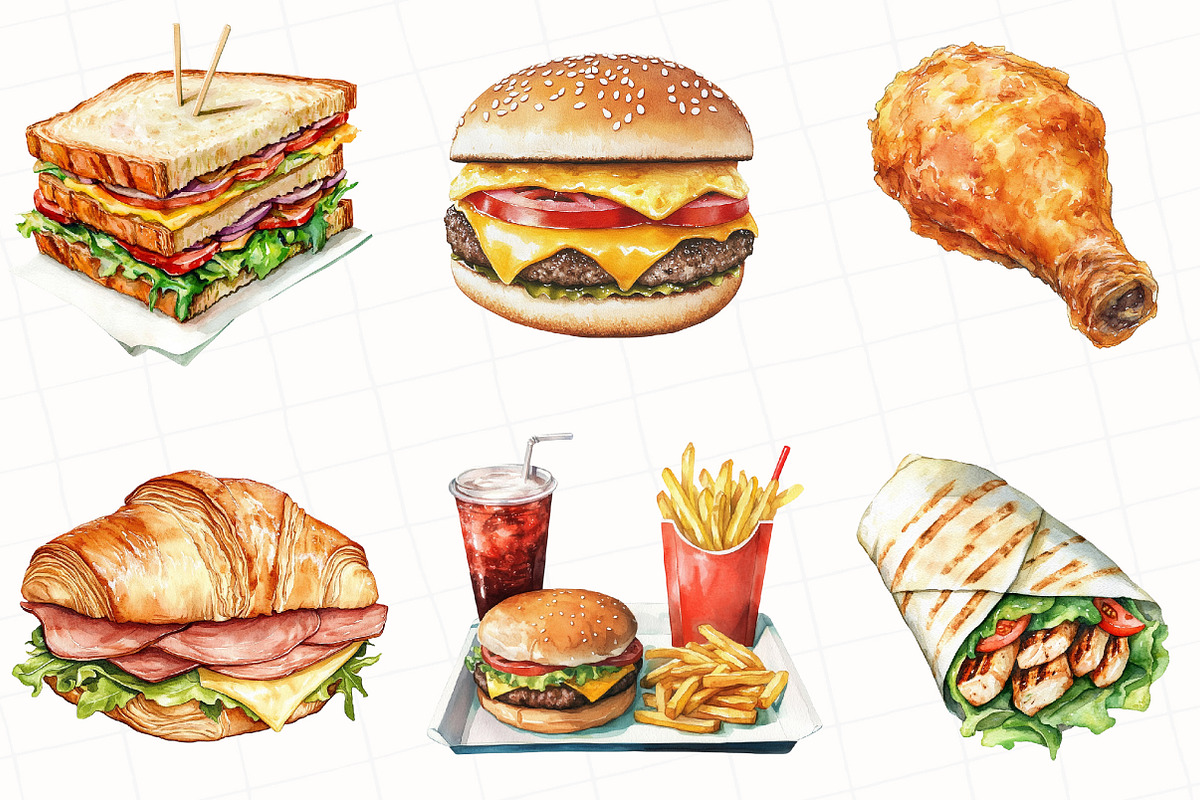 Watercolor Fast Food Clipart, an Illustration by OK Design (Photo 4 of 5)