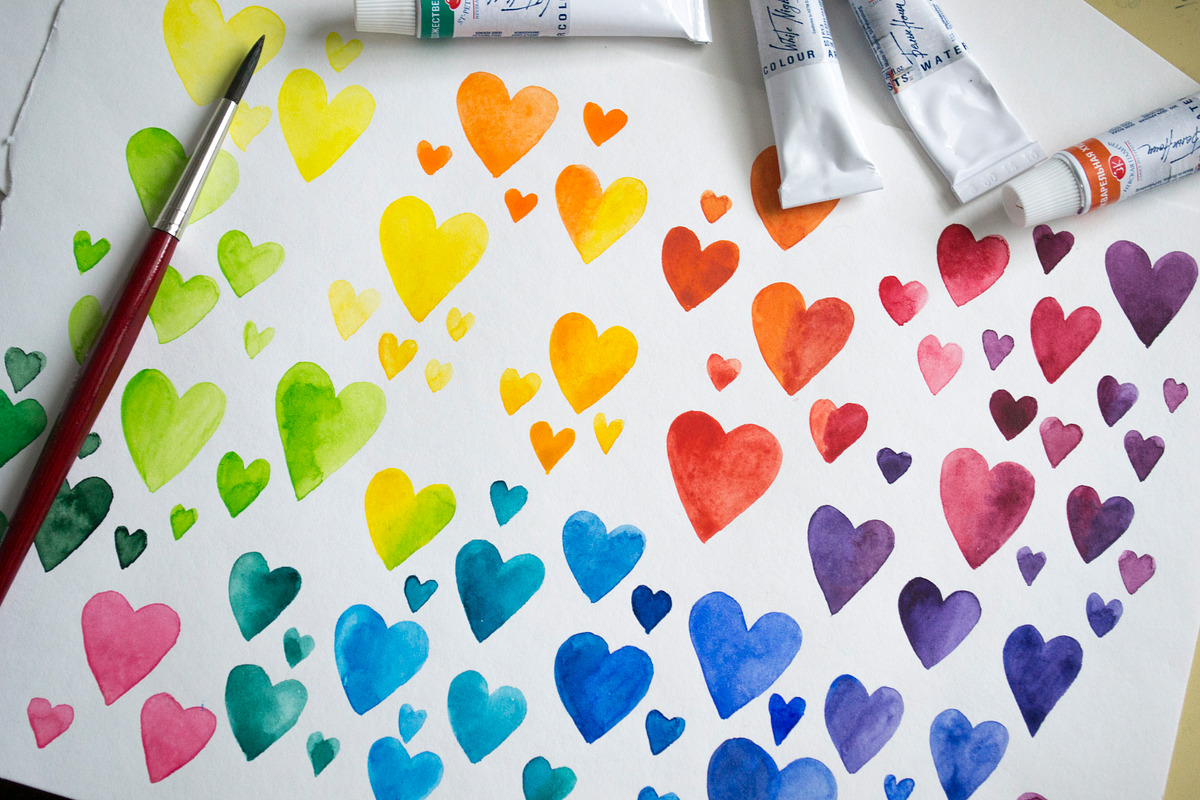 90 colorful watercolor hearts, an Object Graphic by Olga Bonitas (Photo 3 of 4)