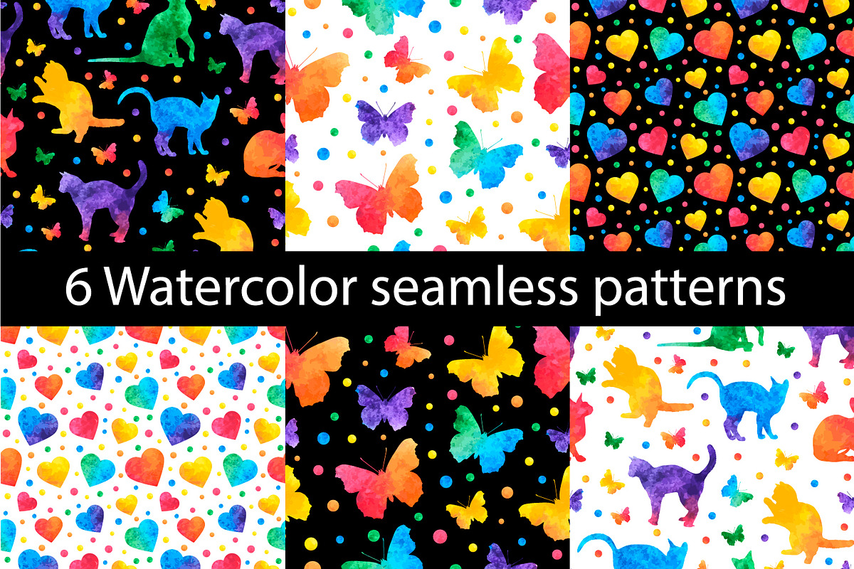 watercolor seamless patterns set, a Pattern Graphic by PatapovaVika (Photo 1 of 7)