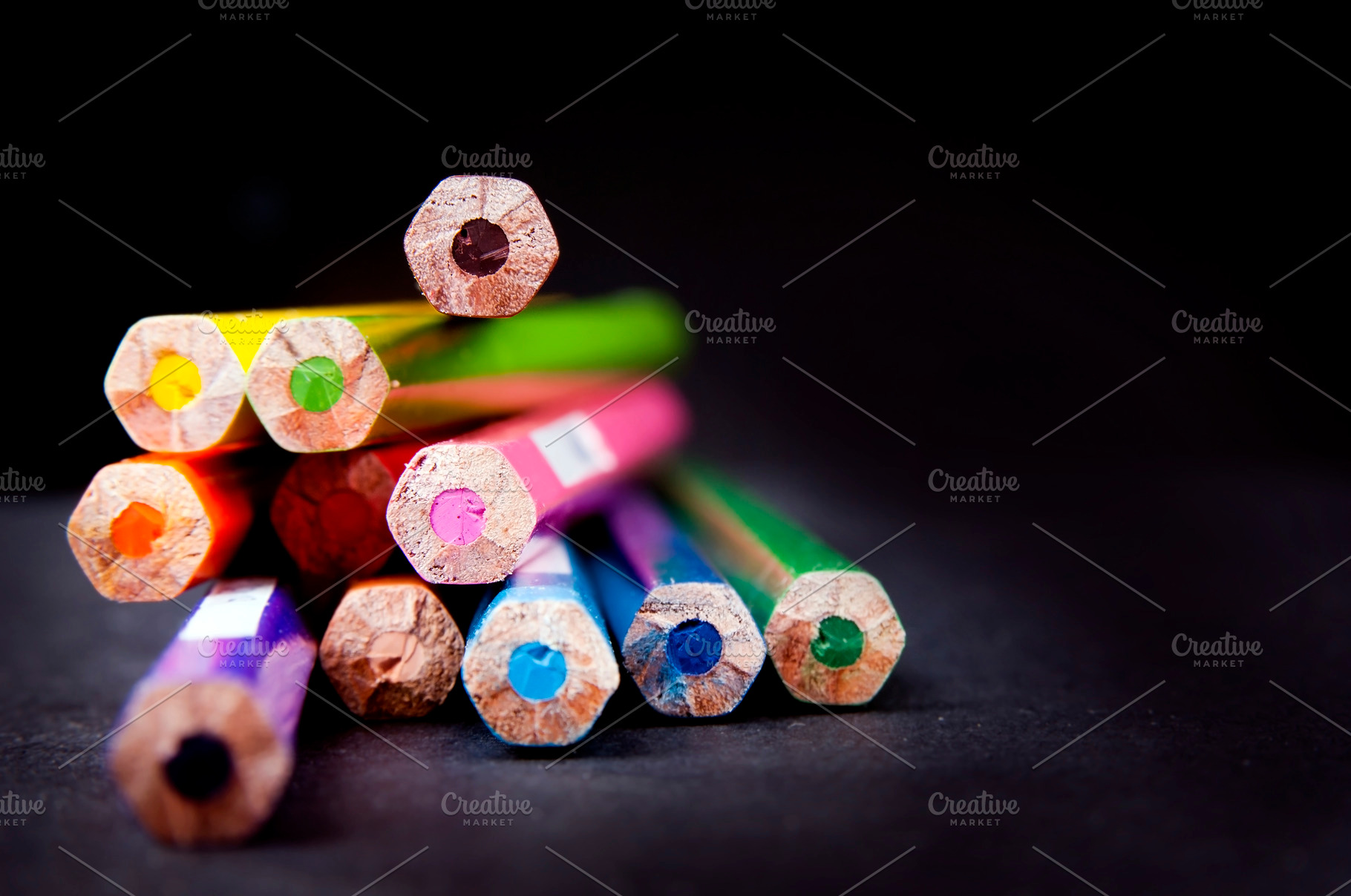 Colorful Pencil Ends With Copy Space, a Photo by THP Creative