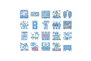 Music Festival Band Equipment Icons, an Object Illustration by pikepicture