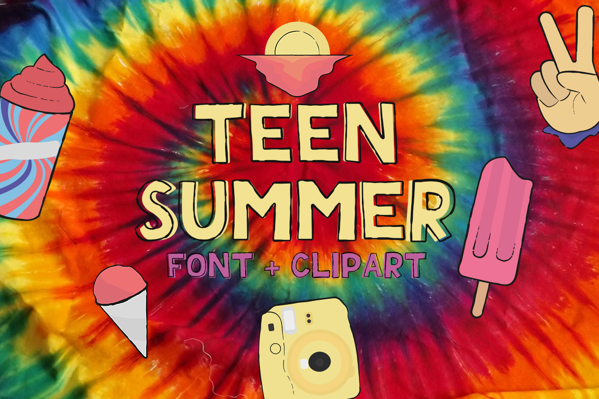 Teen Summer - Layered font + Clipart, a Font by arausidp (Photo 1 of 7)