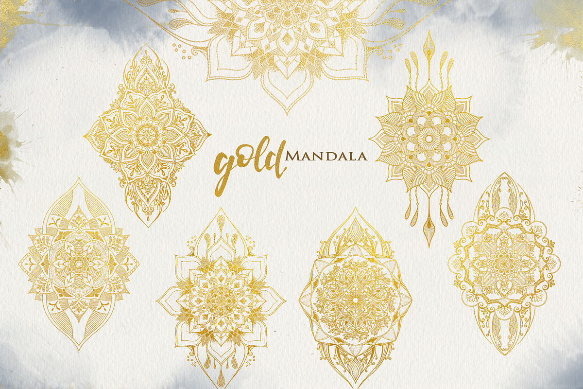 Watercolor & Gold Hand Drawn Mandala, an Object Illustration by Papatongartist (Photo 8 of 9)