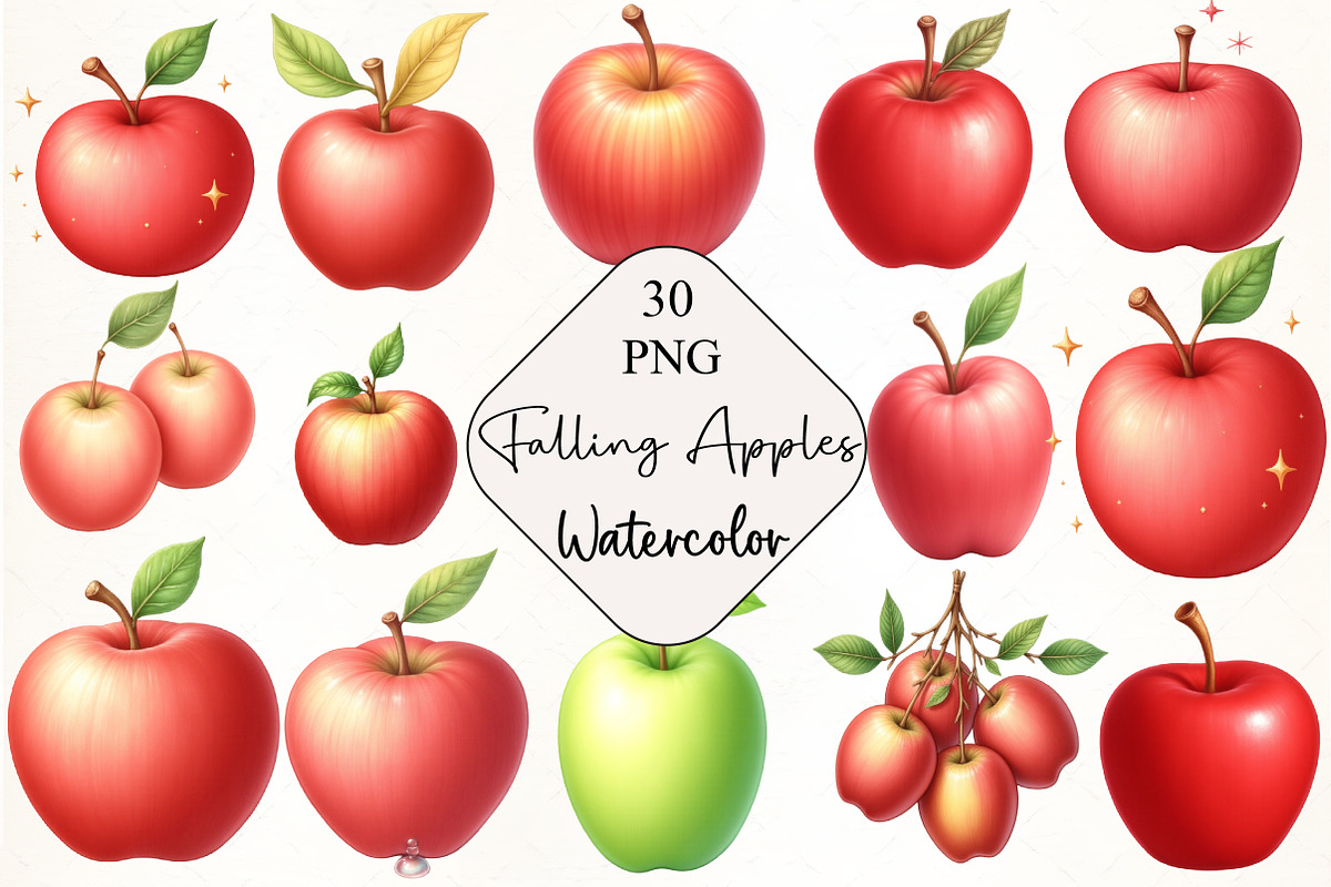 Falling Apples Watercolor Clipart, an Illustration by CrexoraLab (Photo 1 of 5)