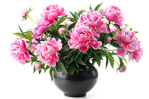 Fresh peony roses flowers in vase on white background, a Nature Photo by AlyaAnd