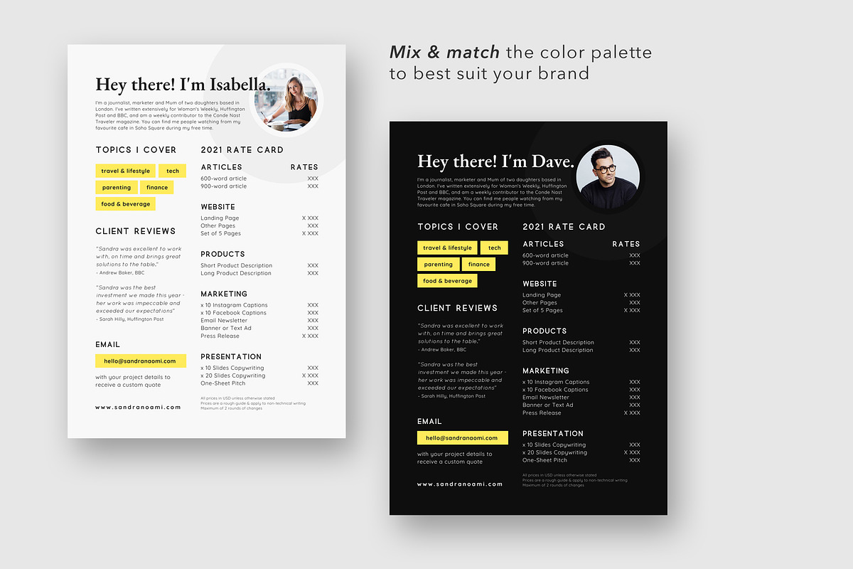 Writer's Single Page Rate Card Canva, a Resume Template by White Dreamers (Photo 4 of 4)