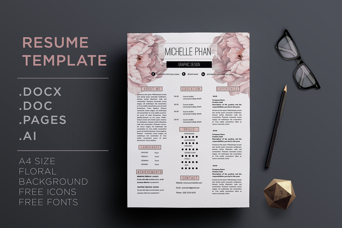 Floral CV template, a Resume Template by Chic templates (Photo 1 of 4)