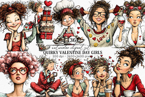 Quirky Valentine Day Girls Clipart, an Illustration by Canvas Craft