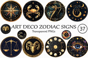 Art Deco Zodiac Signs Clipart PNG, an Illustration by Craft Nest
