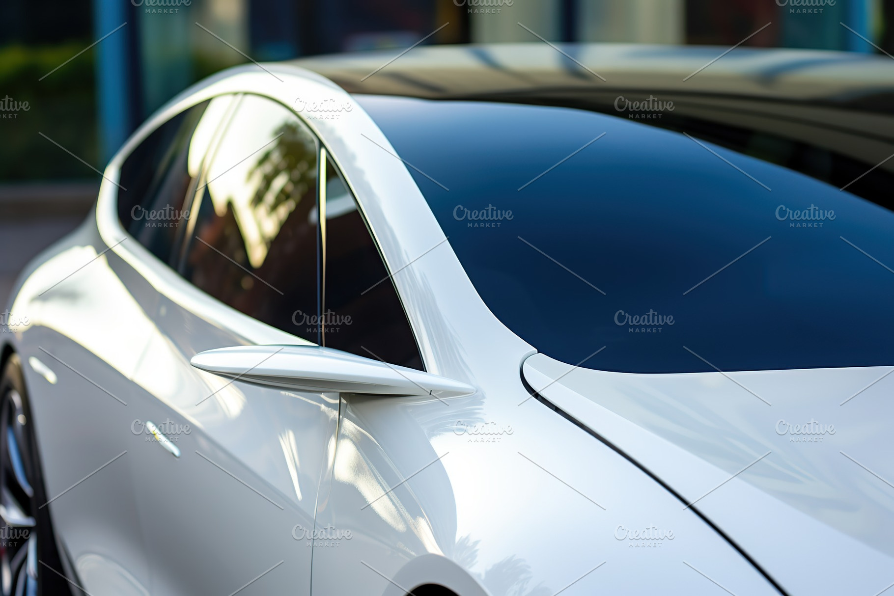 Closeup photo of a new white modern car, a Transportation Photo by AlyaAnd