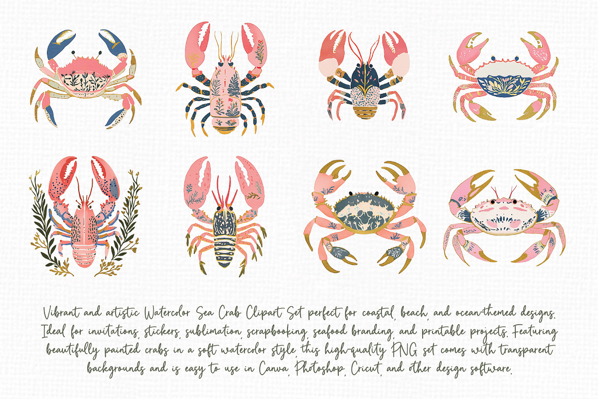 Watercolor Sea Crab Clipart Set, an Illustration by Libby Wishes (Photo 2 of 8)