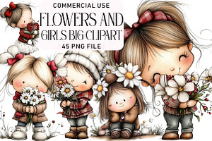 Flowers and Girls Big Clipart Bundle, an Illustration by Daily.Designs