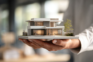 Holding a model house in a studio, a Photo by Beautiful things