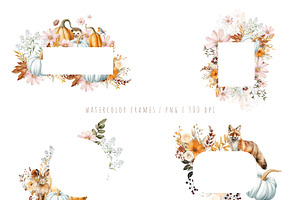 Watercolor Autumn Floral Animal Set