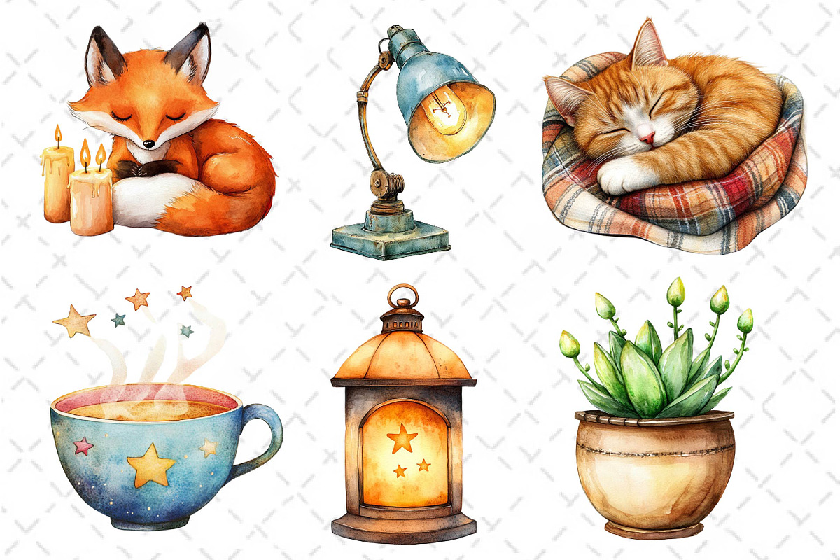 Watercolor Cozy Evening Clipart, an Illustration by Dream Creation (Photo 3 of 6)