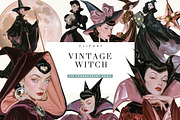 Vintage Witch Clipart Bundle, a Seasonal Illustration by BusyDaydesign (Thumbnail 1 of 9)