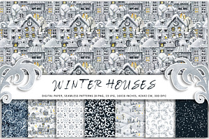 Winter House Christmas Digital Paper, a Pattern Graphic by Artmanata