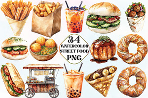 Watercolor Street Food Clipart, an Illustration by CraftArtStudio