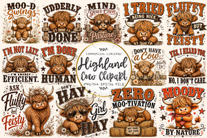 Funny Highland Cow Clipart Bundle, a Seasonal Illustration by OK Design