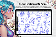 250 Floral Tattoo Procreate Stamps, a Brush Add-On by Selentaori Studio (Thumbnail 9 of 11)