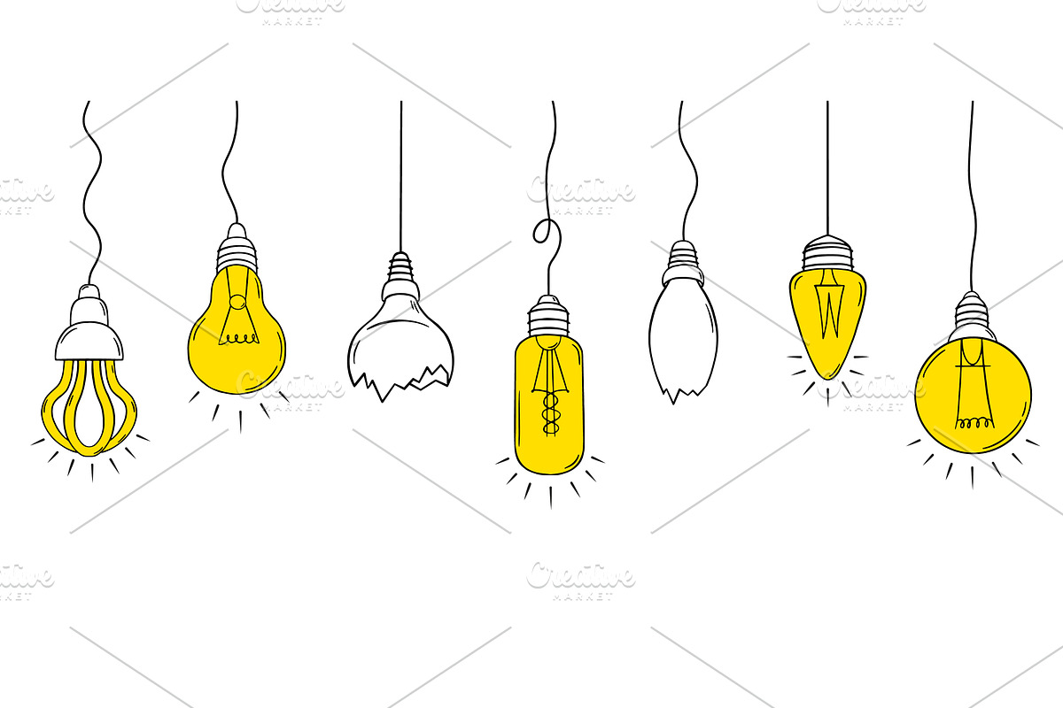Hanging lamp bulbs. Banner with, a Technology Illustration by Valerie Bodnar