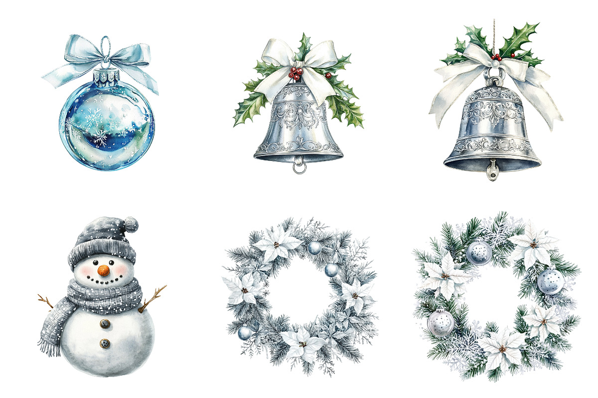 Watercolor Silver Christmas Bundle, a Transportation Illustration by SinaCreation (Photo 5 of 6)