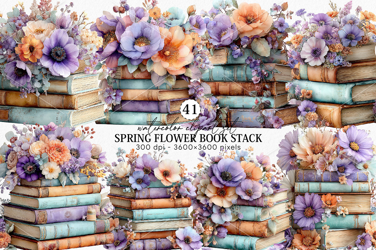 Spring Flower Book Stack Clipart PNG, an Illustration by Canvas Craft (Photo 1 of 7)