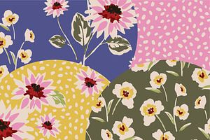 Retro Flowers. Seamless Patterns