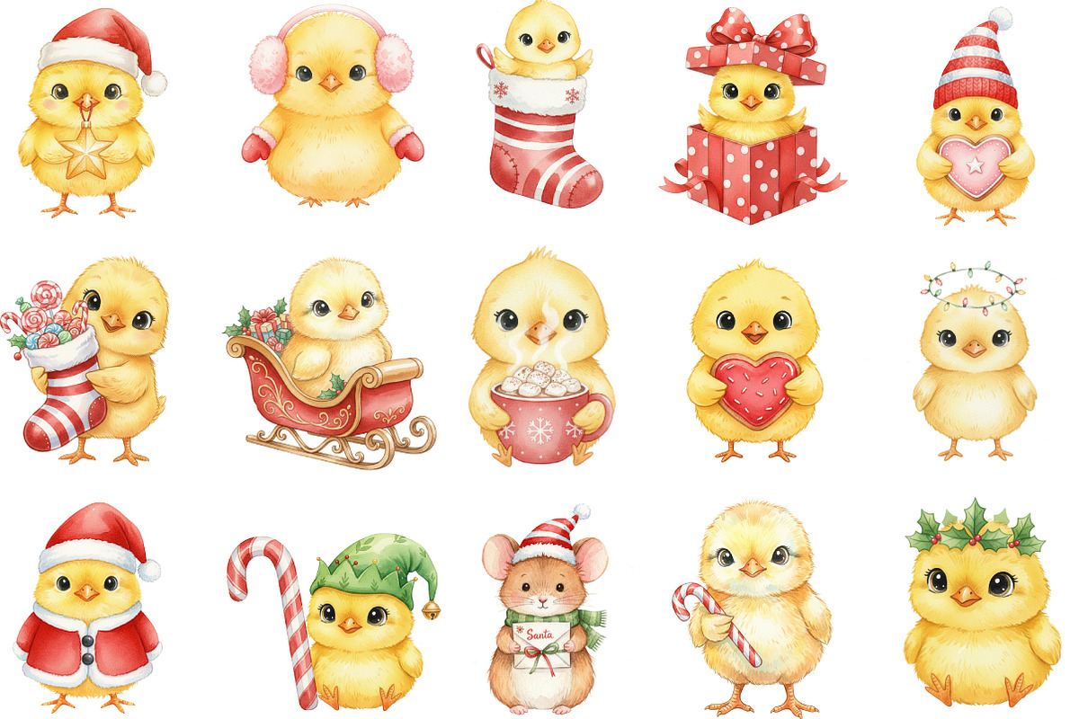 Whimsical Christmas Chick Clipart, an Illustration by Designking (Photo 3 of 5)