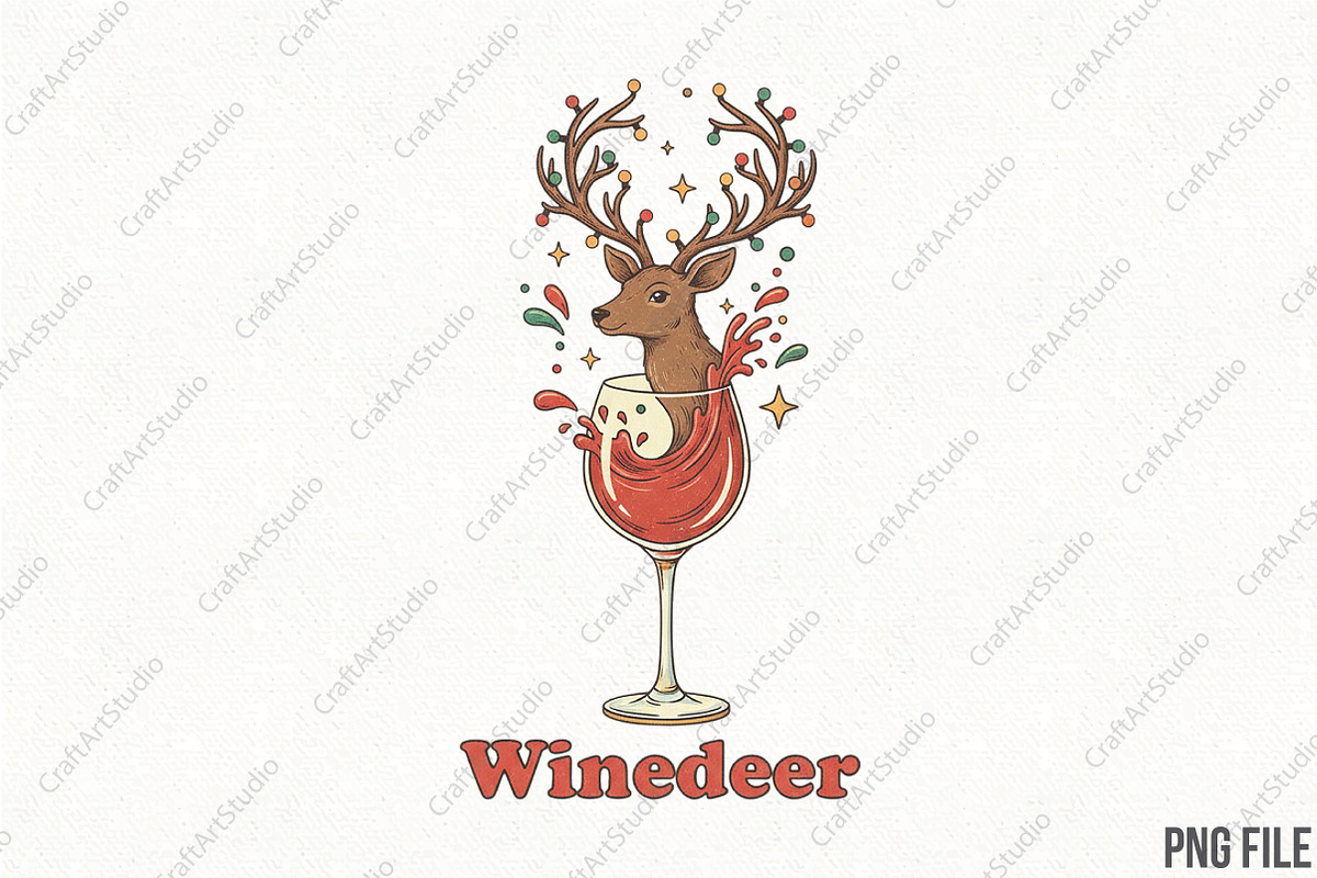 Winedeer Reindeer Christmas Xmas PNG, an Illustration by CraftArtStudio (Photo 1 of 4)