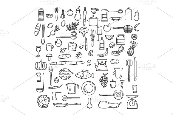 Icons Set And Kitchen Products